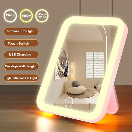 Espejo de tocador LED de 3 colores con pantalla táctil
